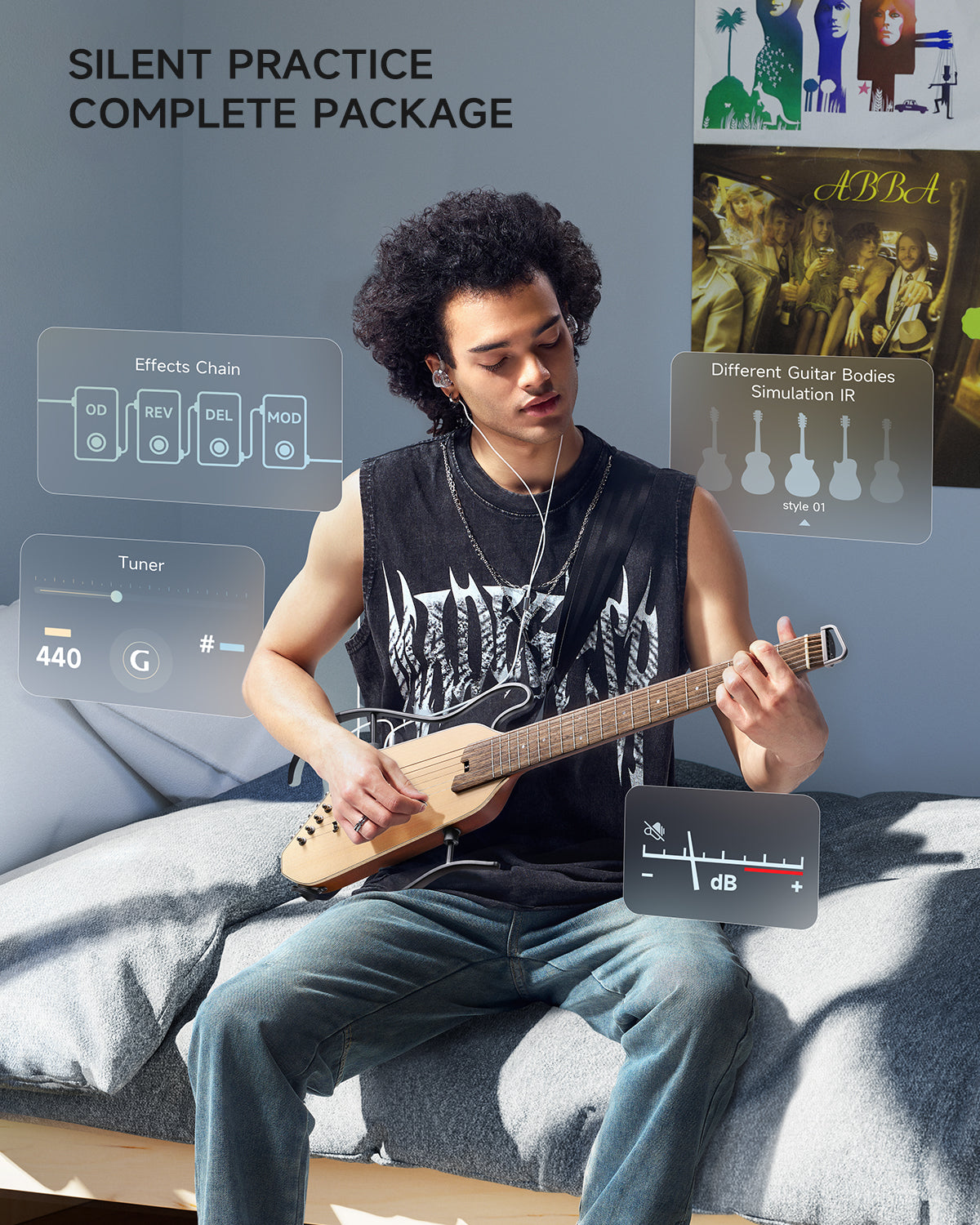 HUSH-I PRO Acoustic-Electric Travel Guitar with Sound Effects Donner