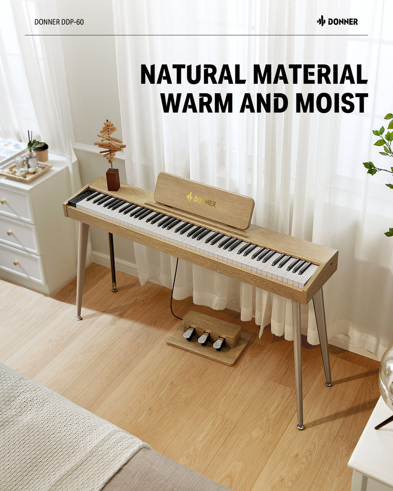 Donner DDP-60 88-Key Semi-Weighted Wooden Upright Digital Piano with 3-Pedal for Beginner
