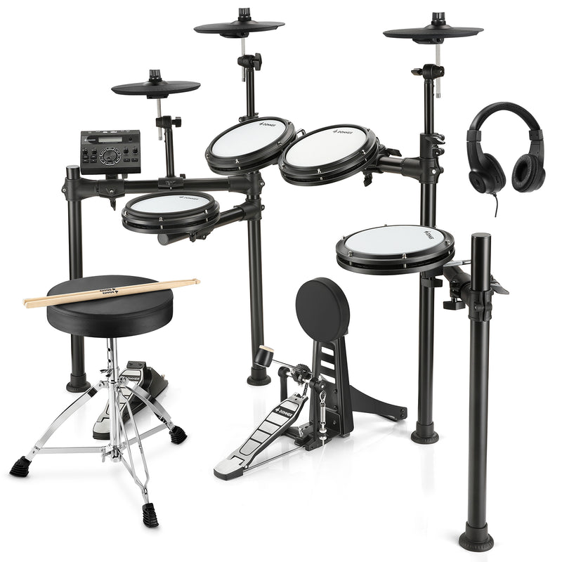 Donner DED-200 Electric Drum Sets, Electric Drum Kits with Quiet Mesh Drum Pads, 2 Cymbals w/Choke, 31 Kits and 450+ Sounds, Throne, Headphones, Sticks, USB MIDI, Melodics Lessons (5 Pads, 3 Cymbals)