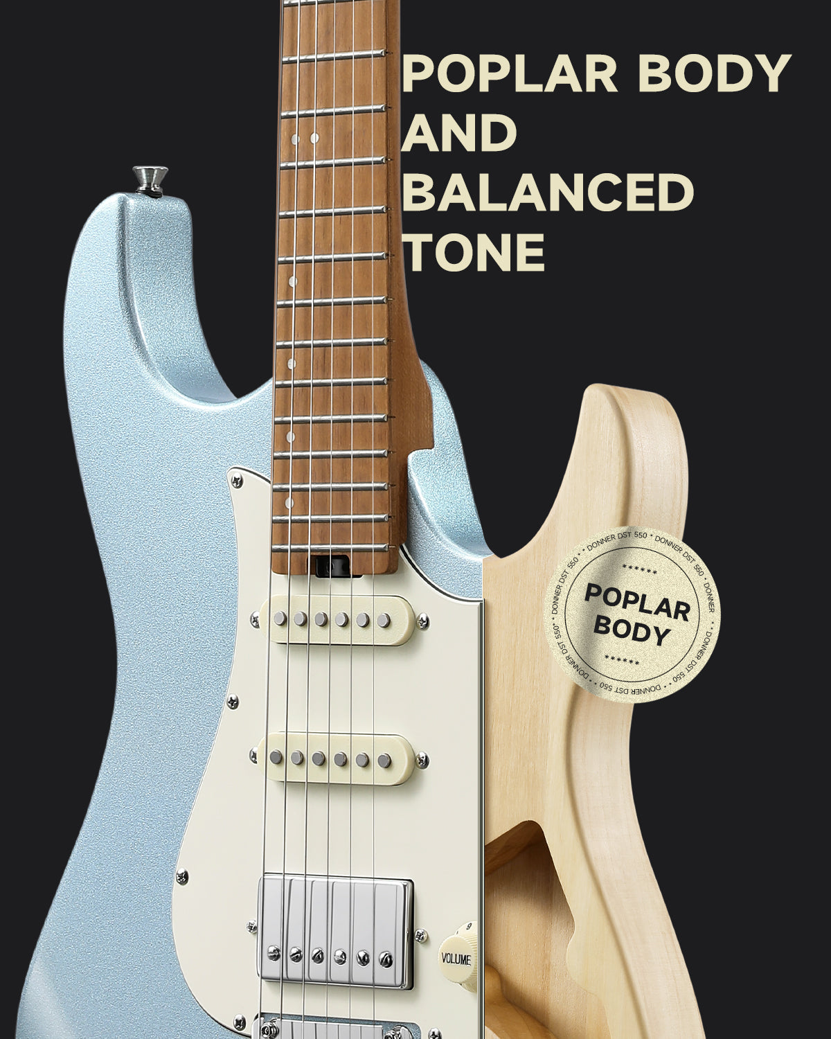 Donner DST-550 39-inch ST Electric Guitar HSS Pickup Solid Double-Cut Poplar Body-Blue##