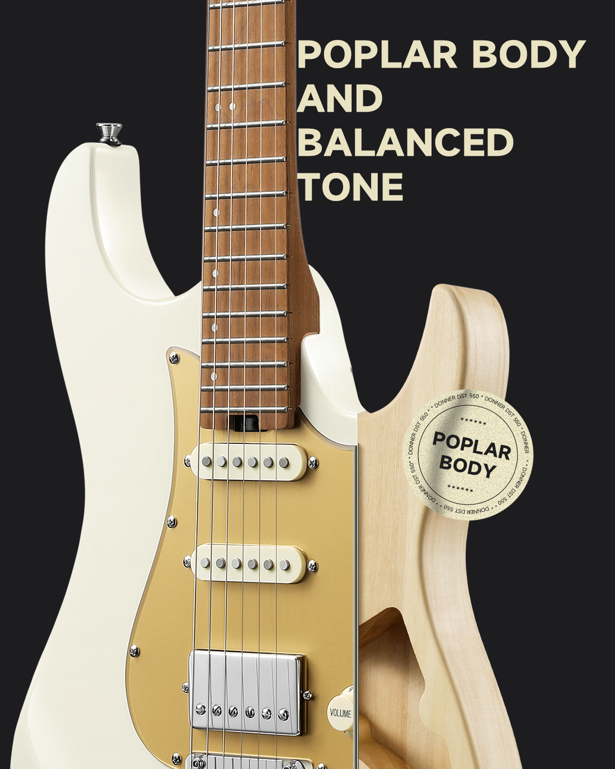Donner DST-550 39-inch ST Electric Guitar HSS Pickup Solid Double-Cut Poplar Body-White##