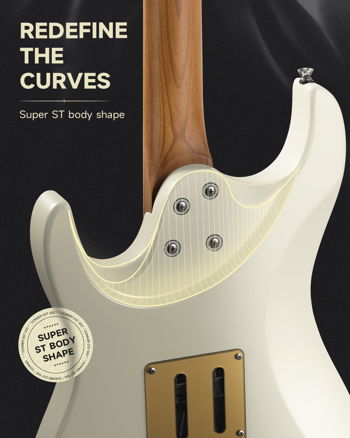 Donner DST-550 39-inch ST Electric Guitar HSS Pickup Solid Double-Cut Poplar Body-White##