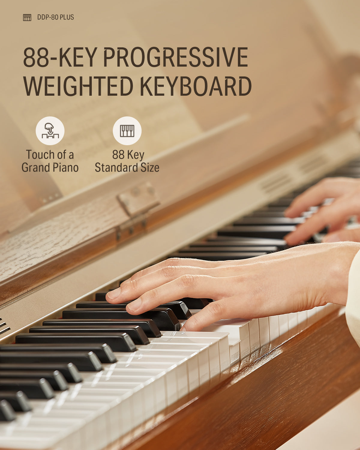 Donner DDP-80 PLUS 88 Key Weighted Wooden Upright Digital Piano with Semi-open Cover