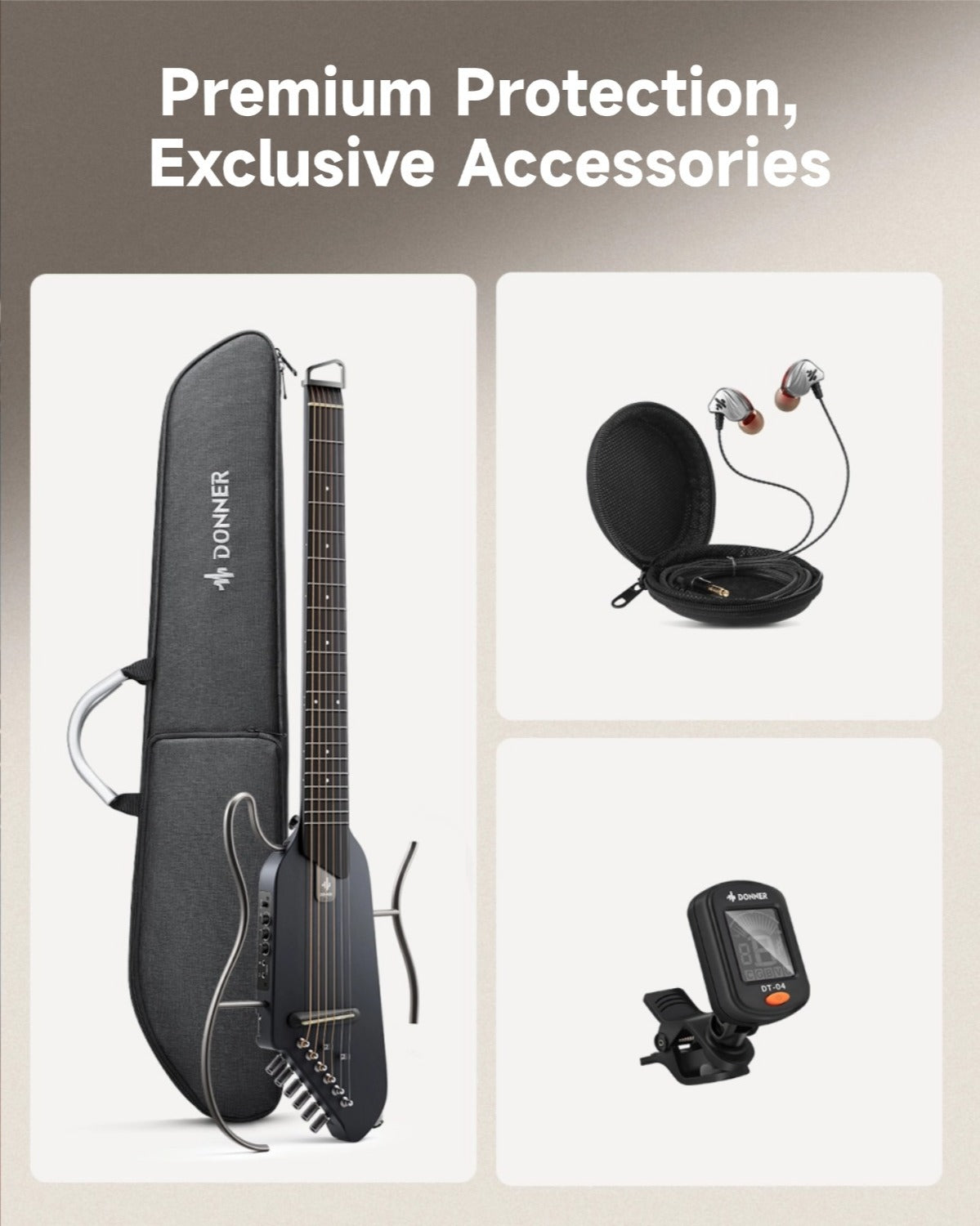 Donner HUSH I Acoustic-Electric Travel Guitar-GEN 1-Black##
