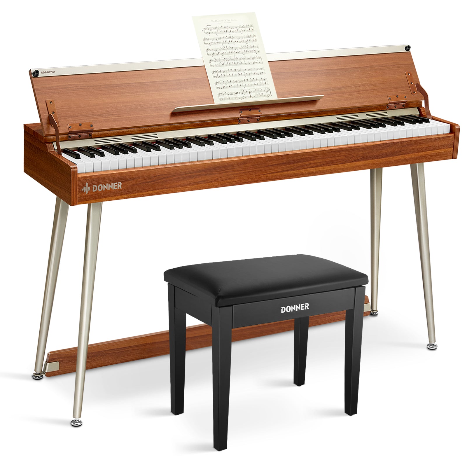 DDP-80 PLUS 88 Key Weighted Wooden Digital Piano with Cover Donner