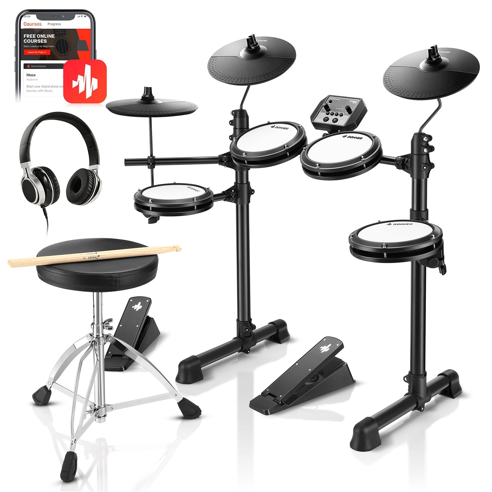 Donner DED-80 Electronic Drum Kit For Beginners with Headphones/Drum Throne