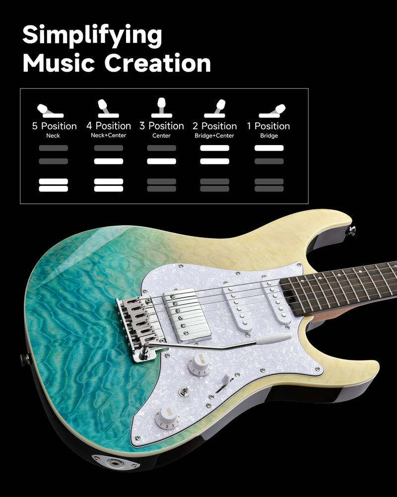Donner DST-550 ST 7-Tone Electric Guitar HSS Pickup Roasted Maple Neck