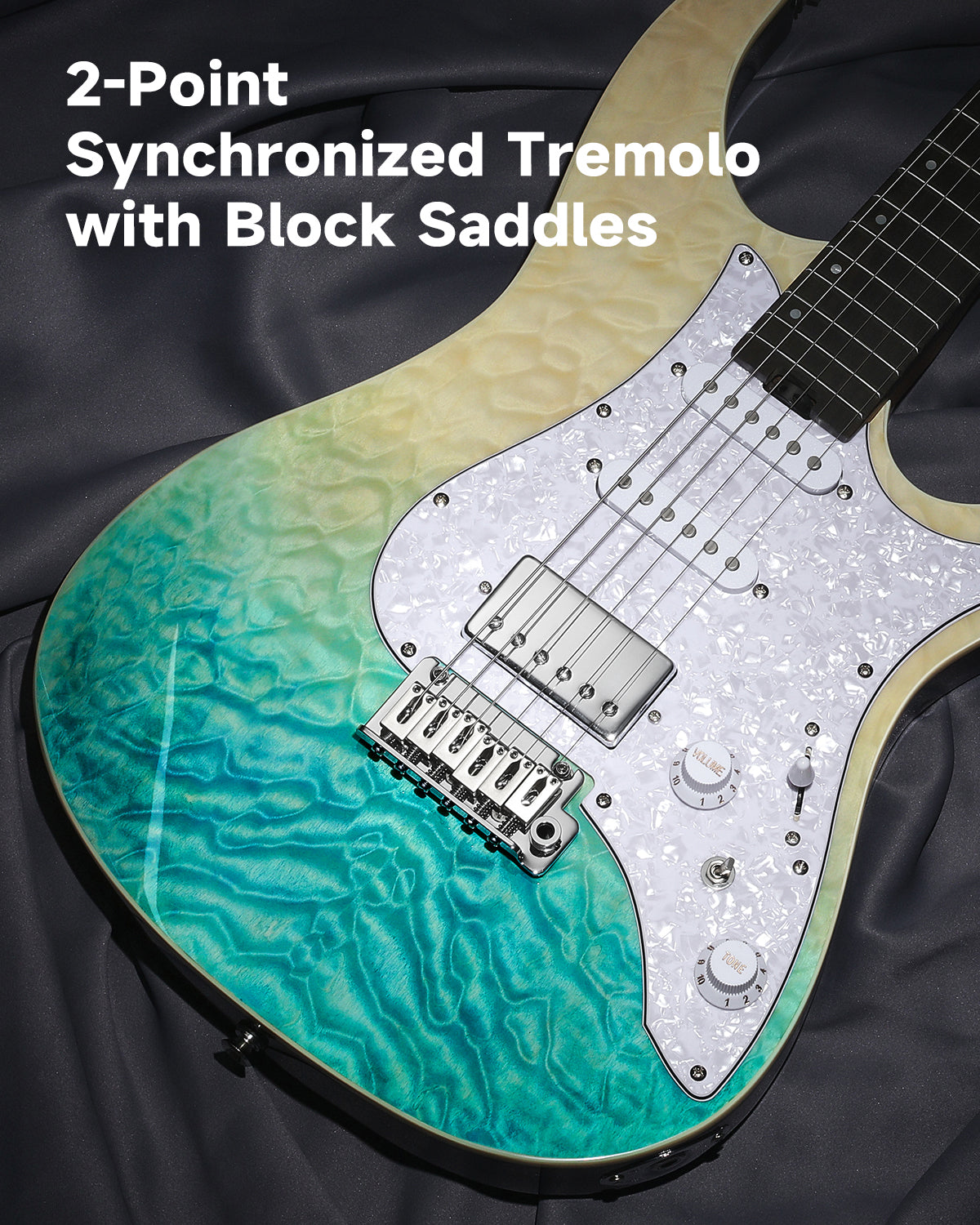 Donner DST-550 ST 7-Tone Electric Guitar HSS Pickup Roasted Maple Neck-Caribbean Shoreline Gradation##