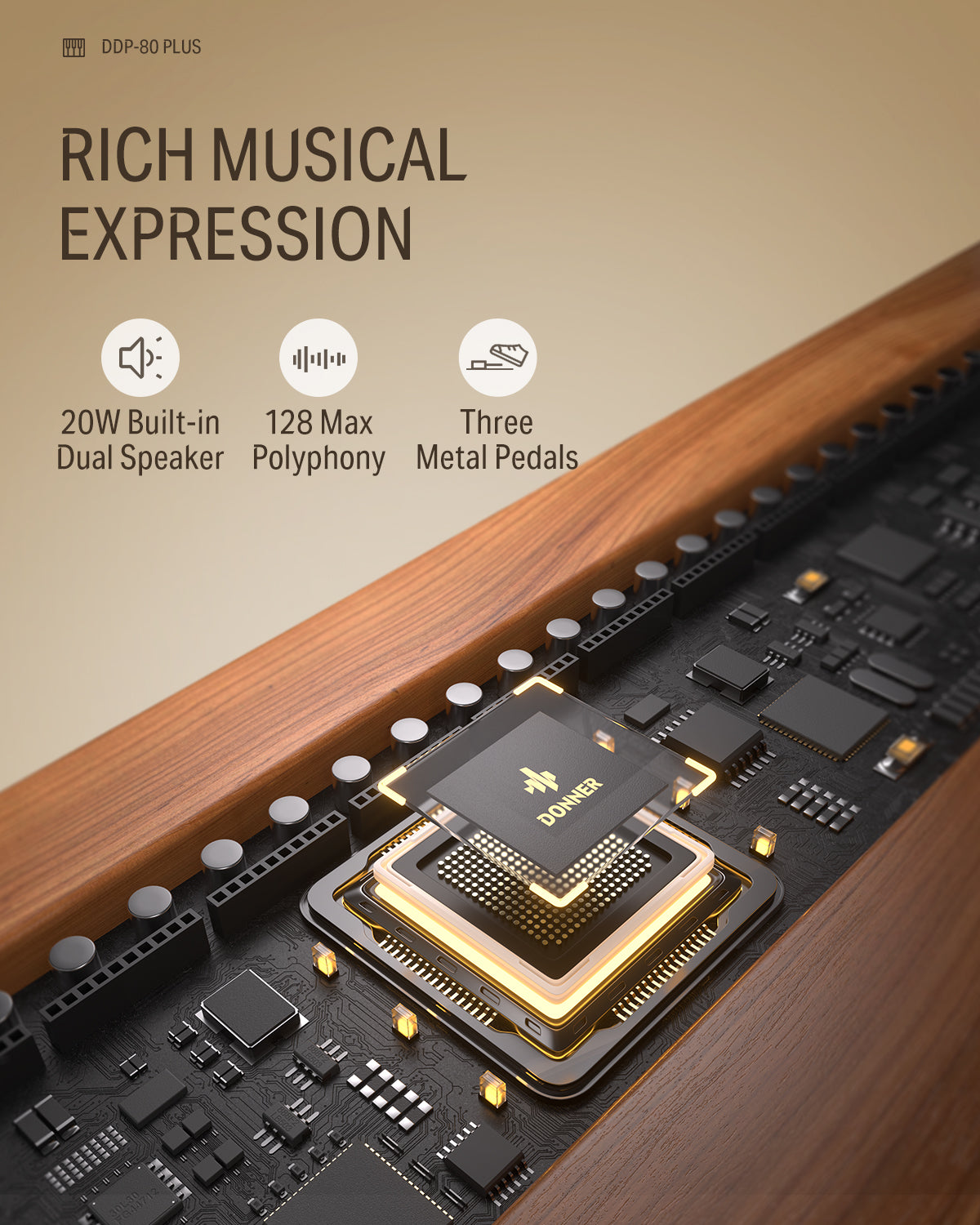 Donner DDP-80 PLUS 88 Key Weighted Wooden Upright Digital Piano with Semi-open Cover