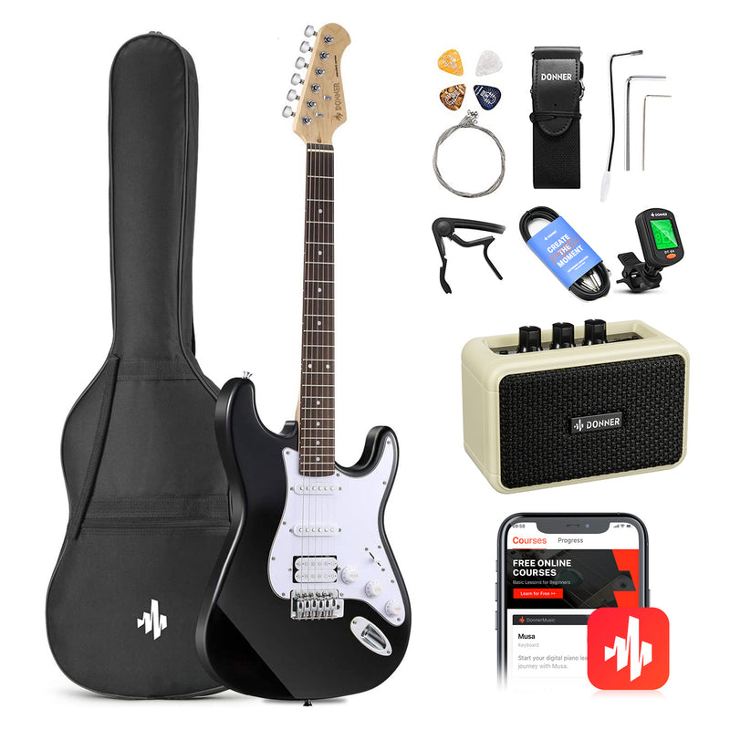 Donner DST-100 Full Size Electric Guitar Kit with Amplifier 39-Inch Solid Body HSS Pickup Beginner Set