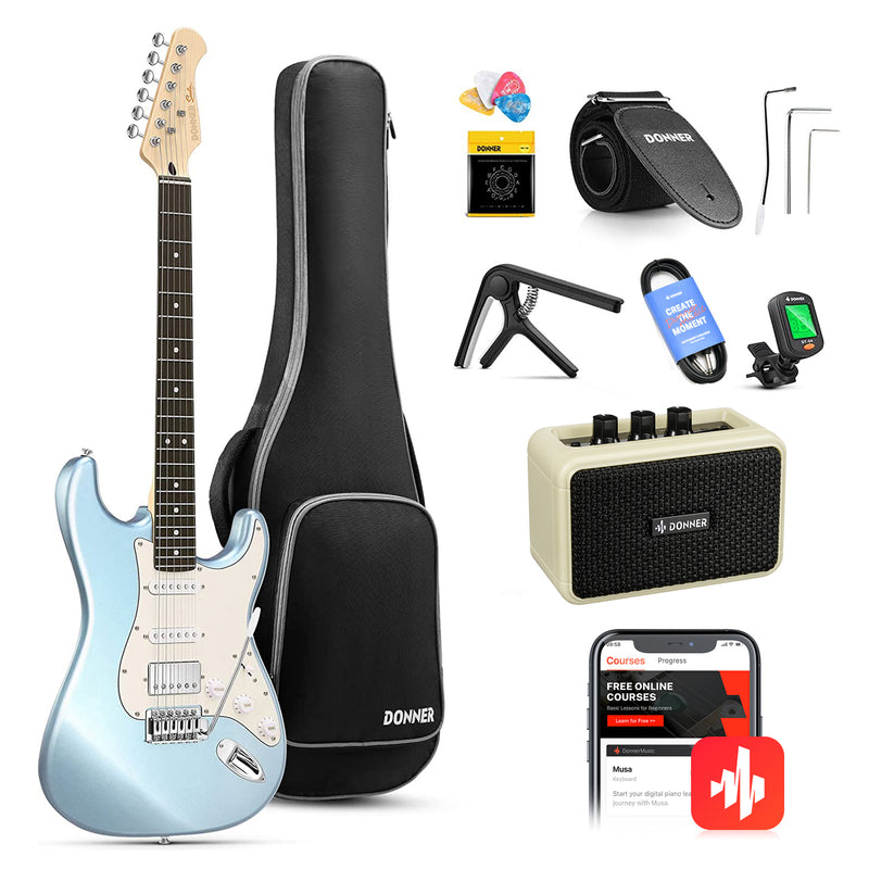 Donner DST-152 39-inch ST Electric Guitar Kit HSS w/Coil Split Pickup Including AMP