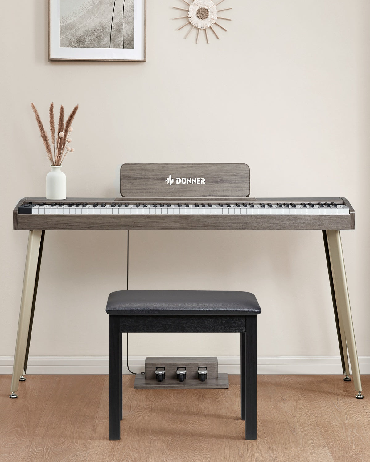 Donner DDP-60 88-Key Semi-Weighted Wooden Upright Digital Piano with 3-Pedal for Beginner