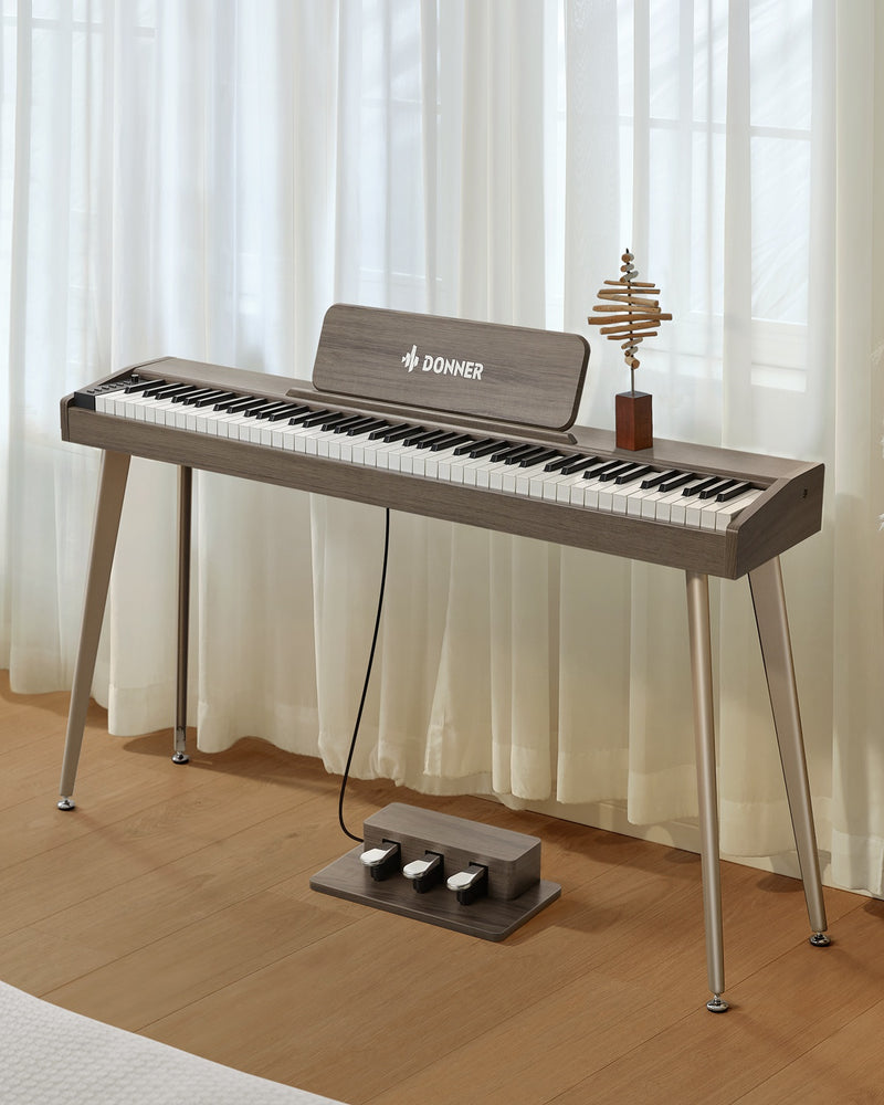 Donner DDP-60 88-Key Semi-Weighted Wooden Upright Digital Piano with 3-Pedal for Beginner