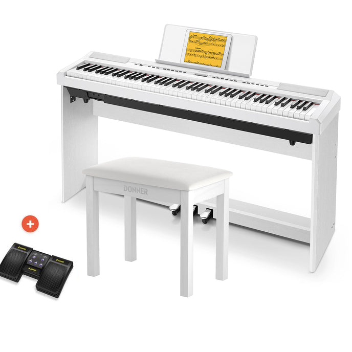 Donner DEP-20 Piano numérique débutant 88 touches clavier lesté pleine grandeur, piano électrique portable avec support de meuble, unité à 3 pédales