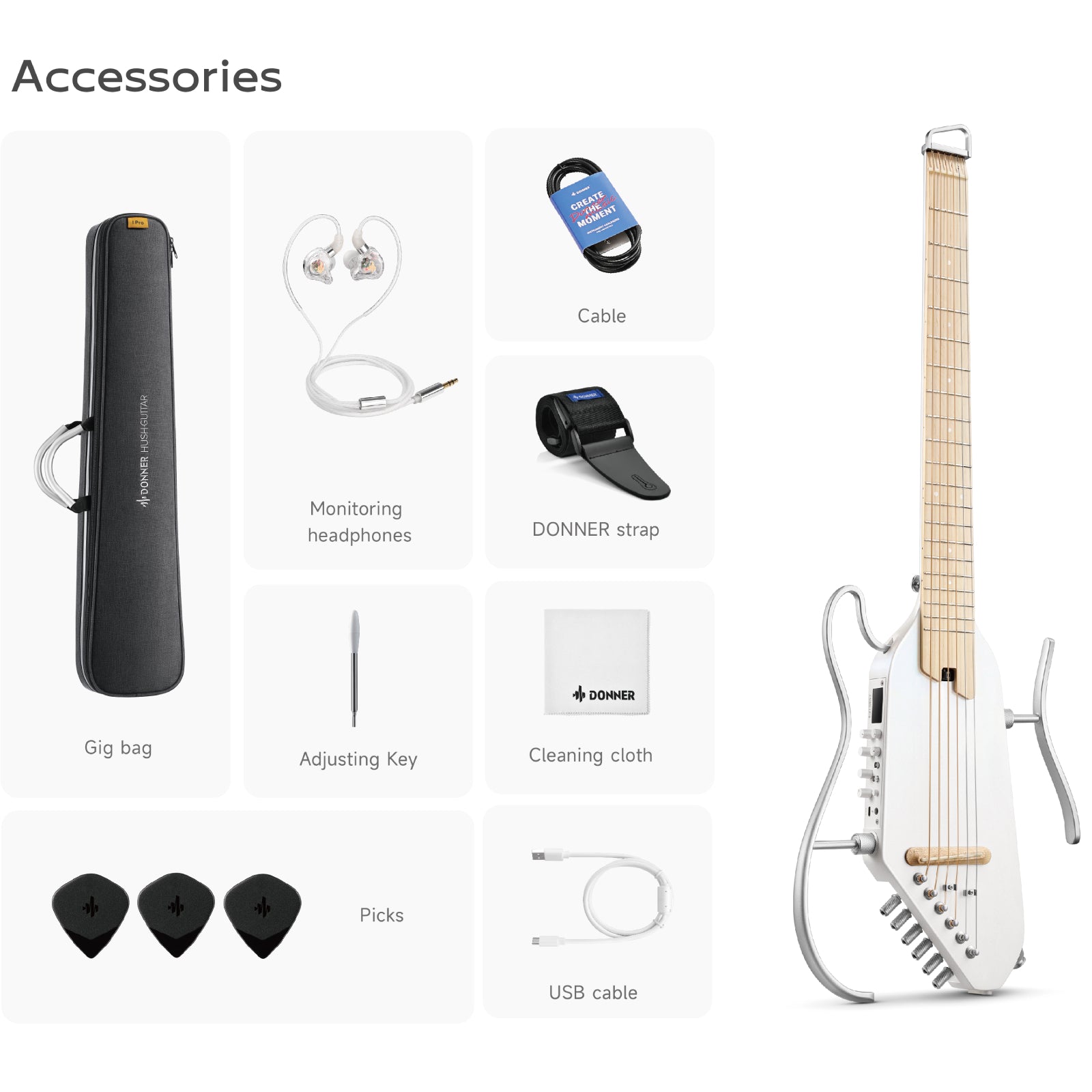 HUSH-I PRO Acoustic-Electric Travel Guitar with Sound Effects Donner