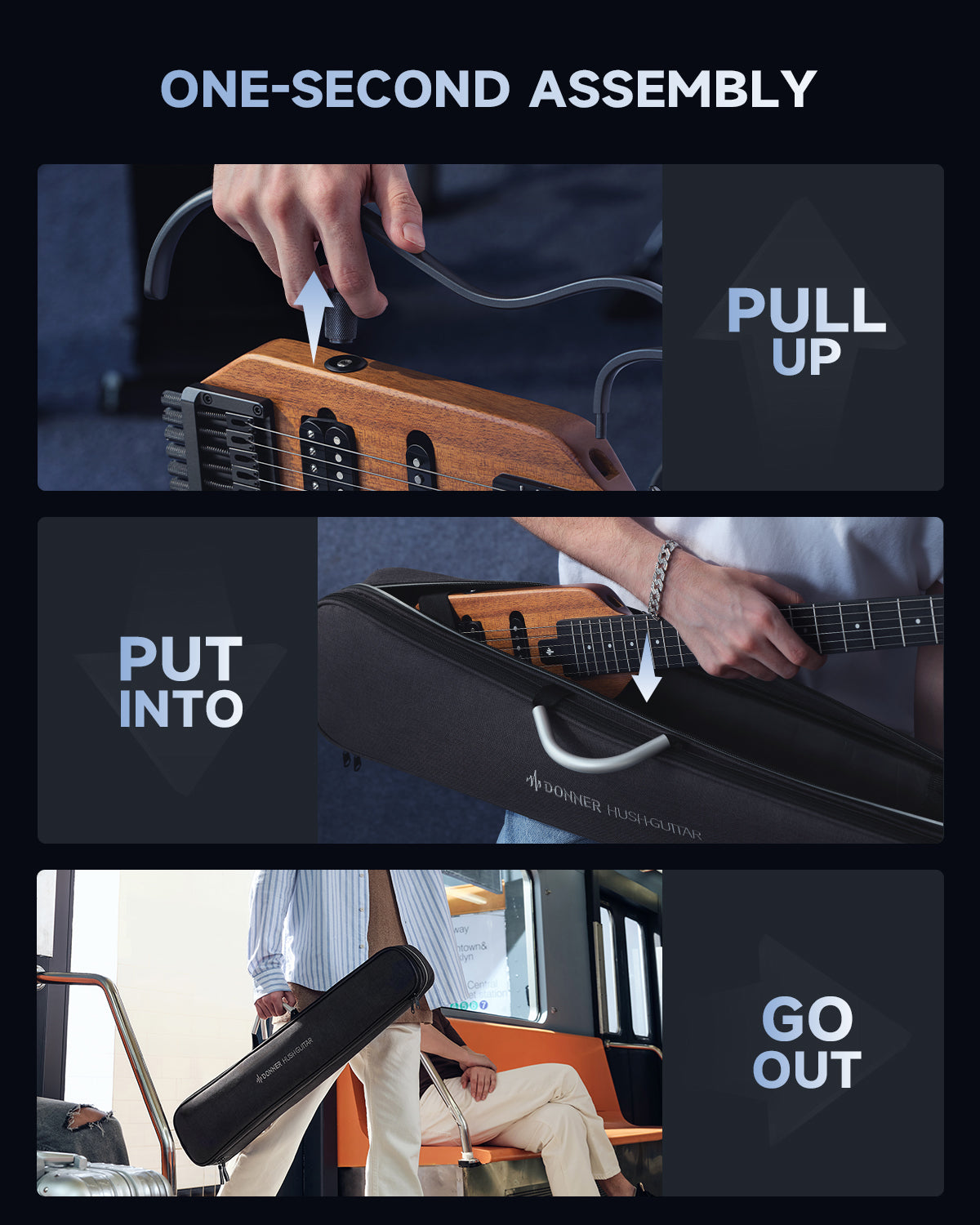 Donner HUSH-X Headless Electric Guitar Kit for Travel