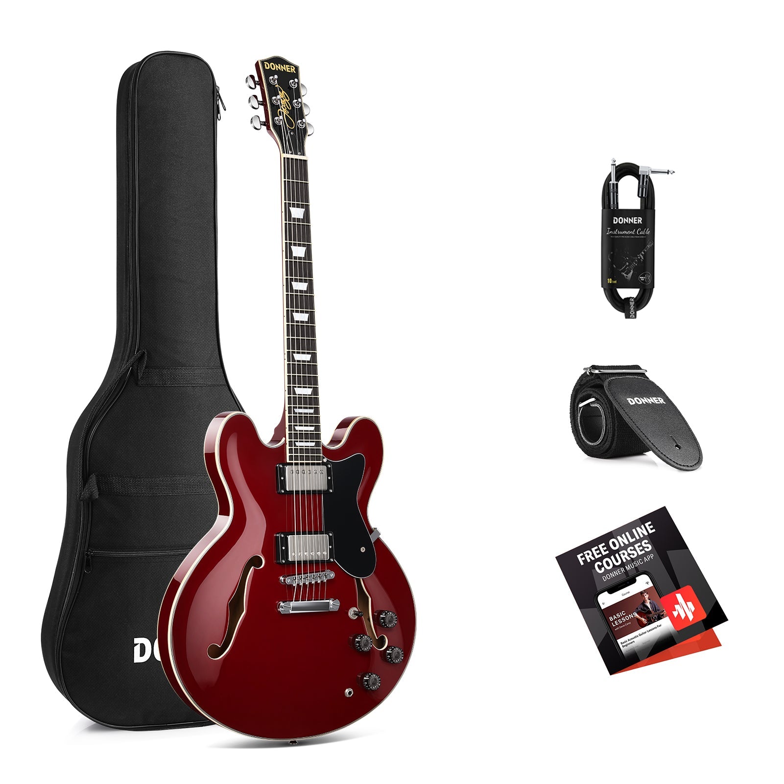 Donner DJP-1000 335 Style Electric Guitar Kit for Jazz Semi-Hollow Body with Dual H Pickups