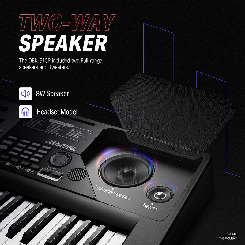 Donner DEK-610P 61 Key Full-Size Force-Sensitive Electronic Keyboard with MIDI Mixer Function LCD Display