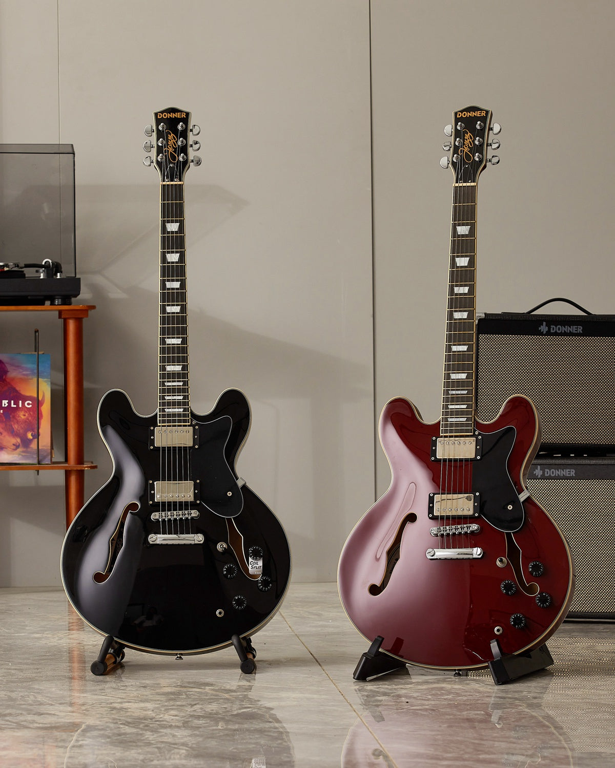 Donner DJP-1000 335 Style Electric Guitar Kit for Jazz Semi-Hollow Body with Dual H Pickups