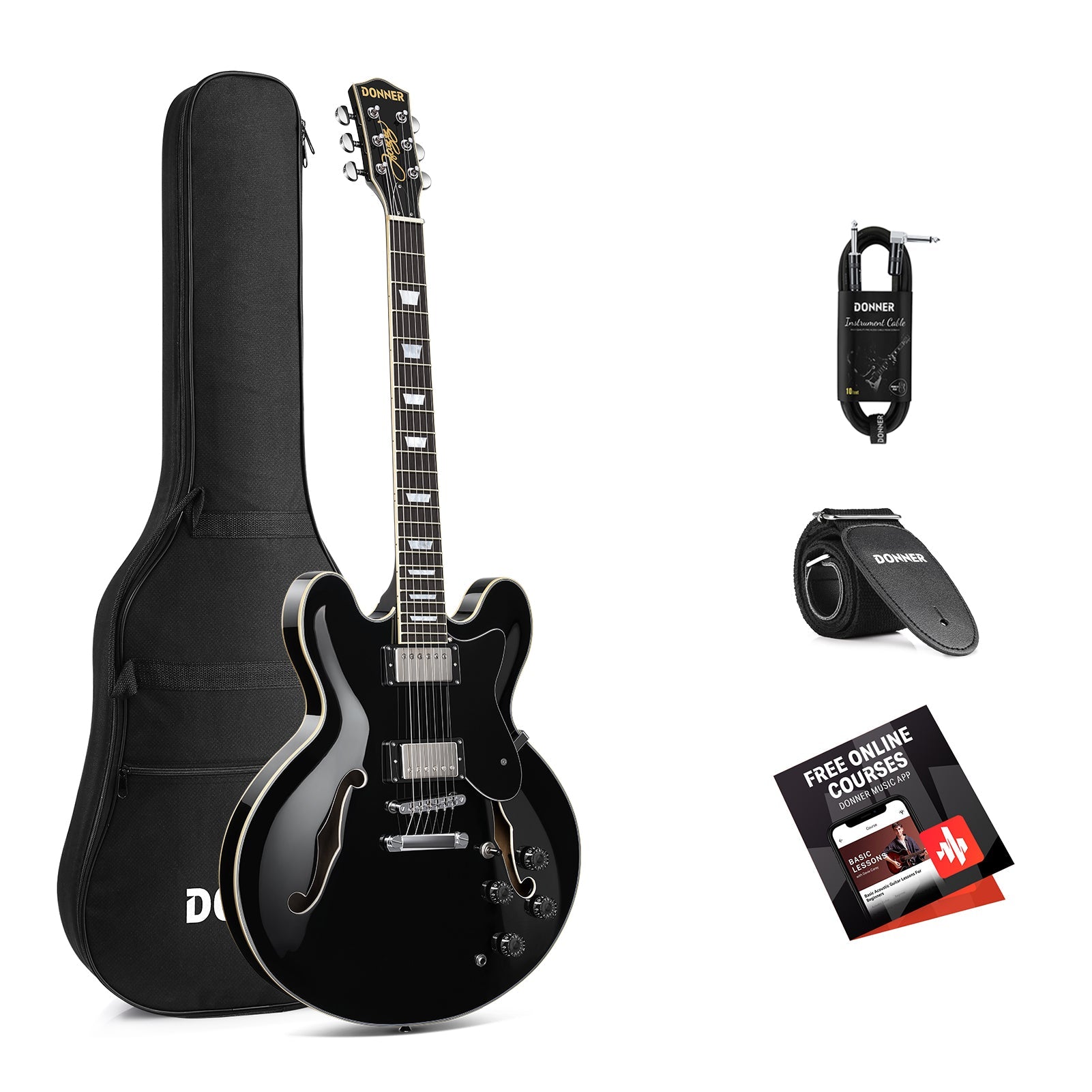 Donner DJP-1000 335 Style Electric Guitar Kit for Jazz Semi-Hollow Body with Dual H Pickups