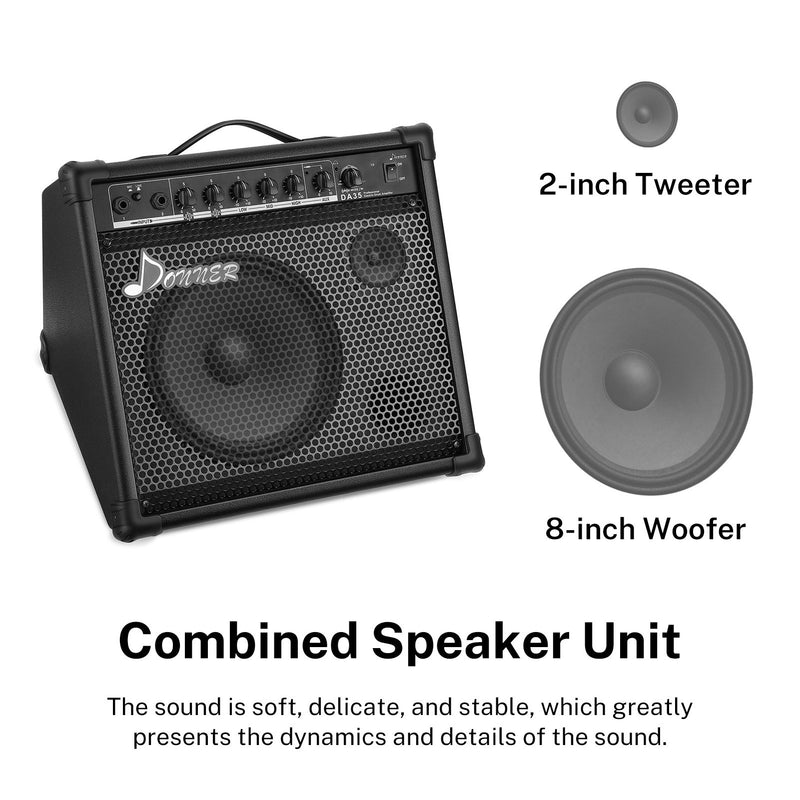 Donner DA-35 35-Watt Electronic Drum Amplifier Keyboard Amplifier with Aux in and Wireless audio connection, 3-Band EQ and DI OUT