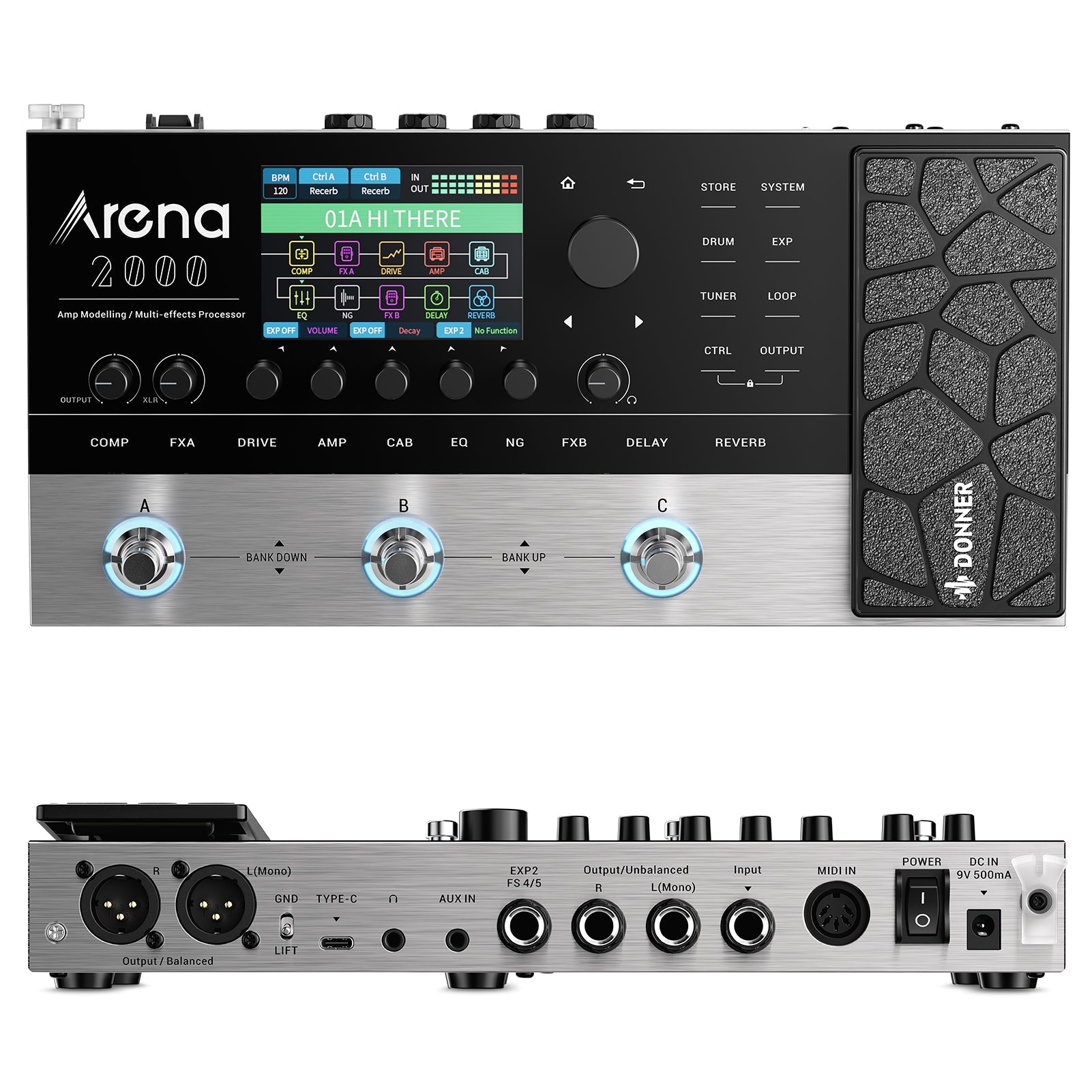Donner Arena 2000 Multi-Effect Guitar Pedal AMP Modeling Multiple Effects Processor