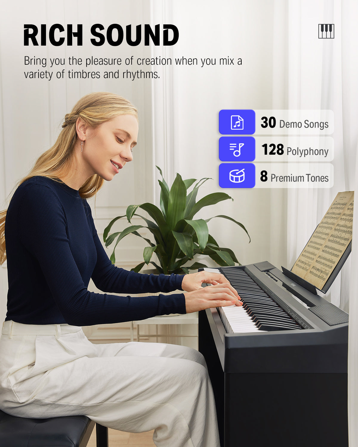 Donner DEP-10 Upright 88-Key Semi-Weighted Portable Keyboard