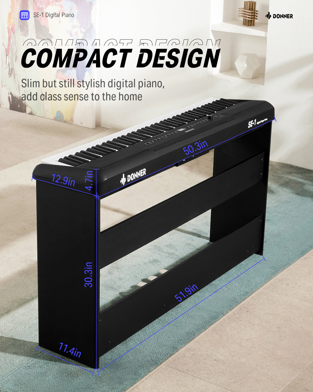 Donner SE-1 Pro 88 Key Graded Hammer Action Weighted Digital Piano Arranger Keyboard with Stand