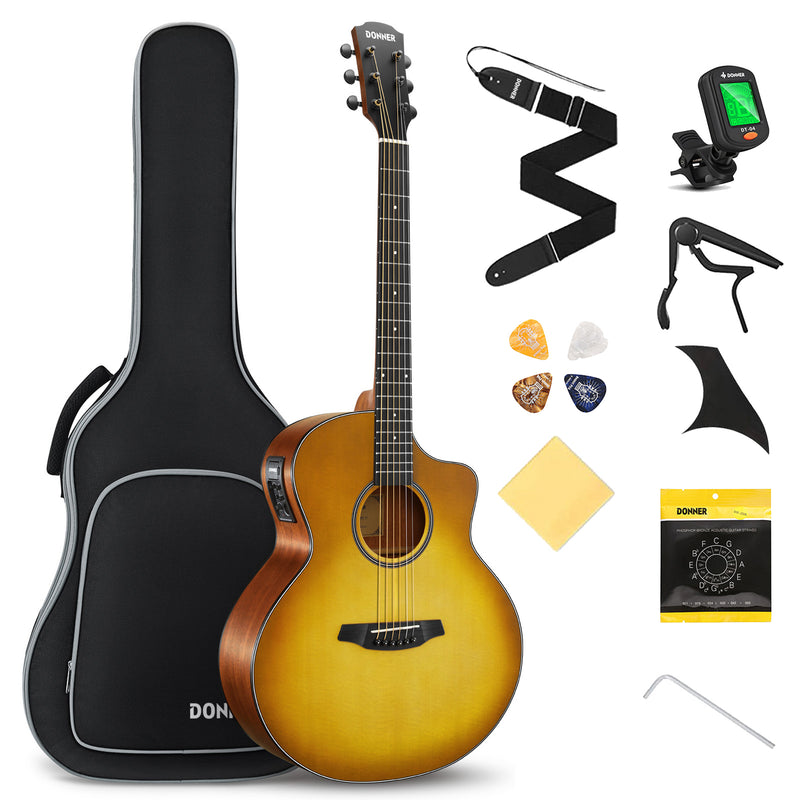Donner DAE-41 41 inch Spruce Mahogany Body Acoustic Electric Guitar Cutaway Acustica Electro Guitarra Beginner kit for Adult with Built-in Tuner EQ