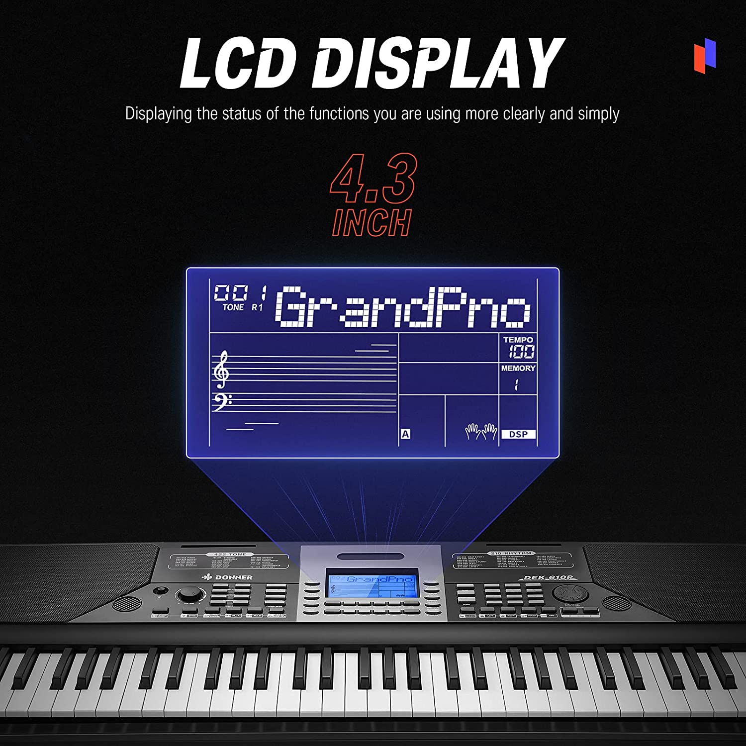 Donner DEK-610P 61 Key Full-Size Electronic Keyboard Kit for