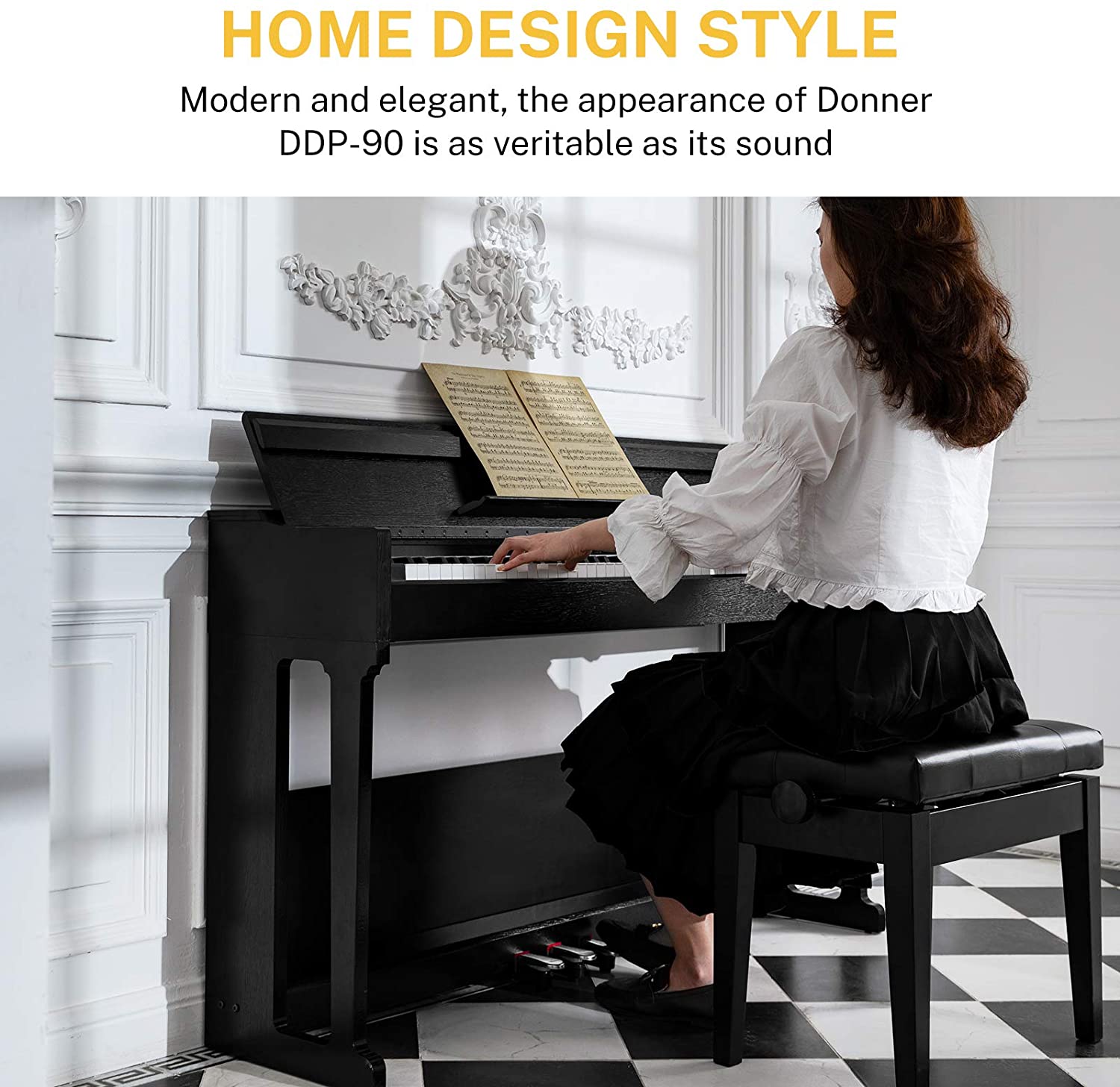 Donner DDP-90 88 Key Weighted Hammer Action Upright Digital Piano with Flip Cover Furniture Stand & 3 Pedal