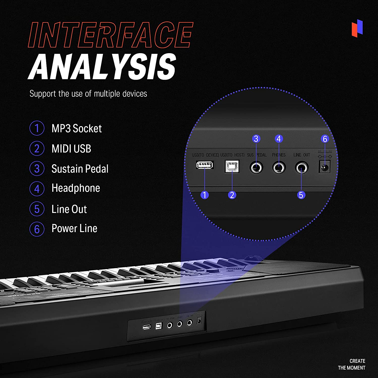 Donner DEK-610P 61 Key Full-Size Force-Sensitive Electronic Keyboard with MIDI Mixer Function LCD Display
