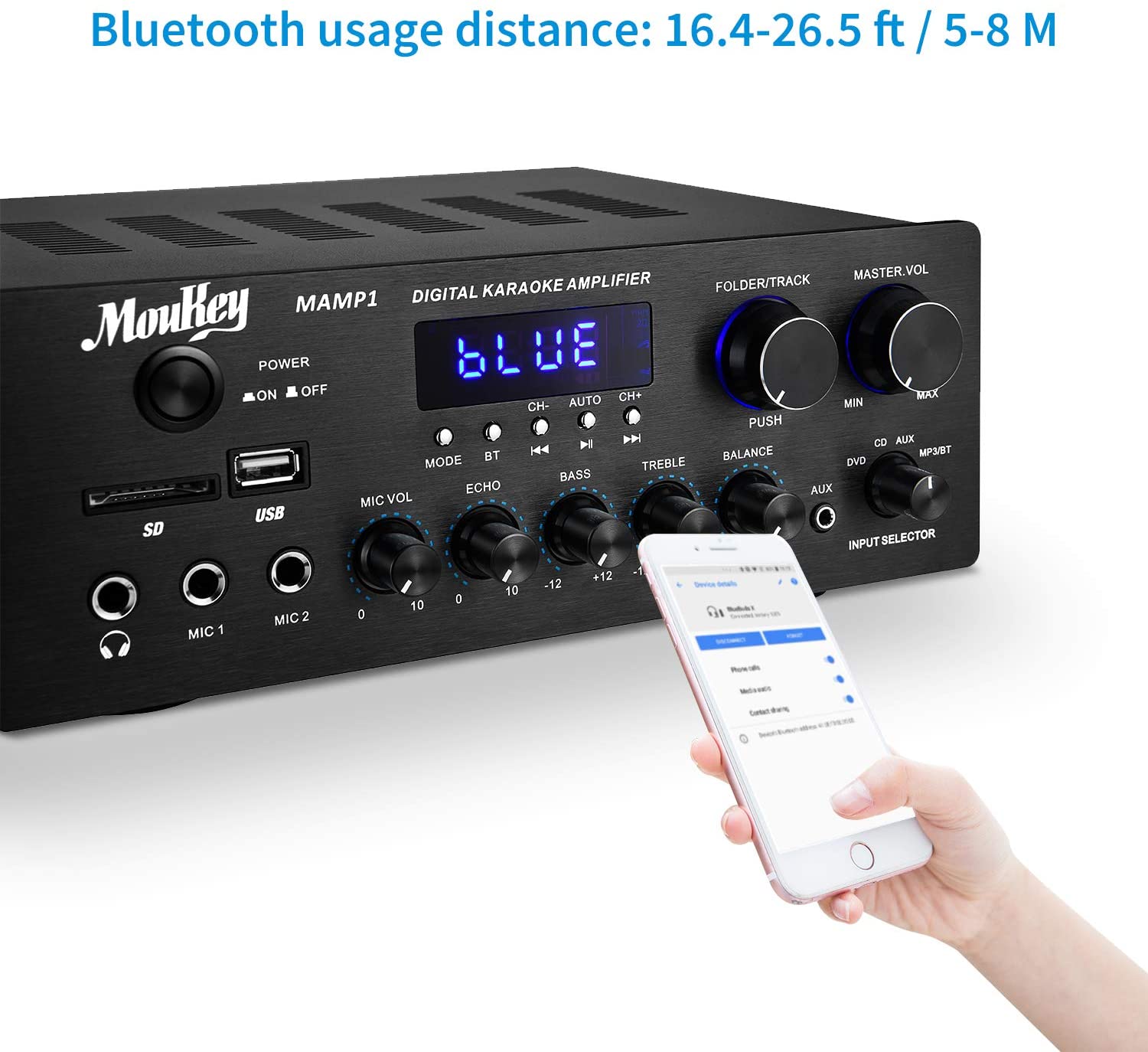 Moukey MAMP1 | 220W Bluetooth対応ステレオパワーアンプ