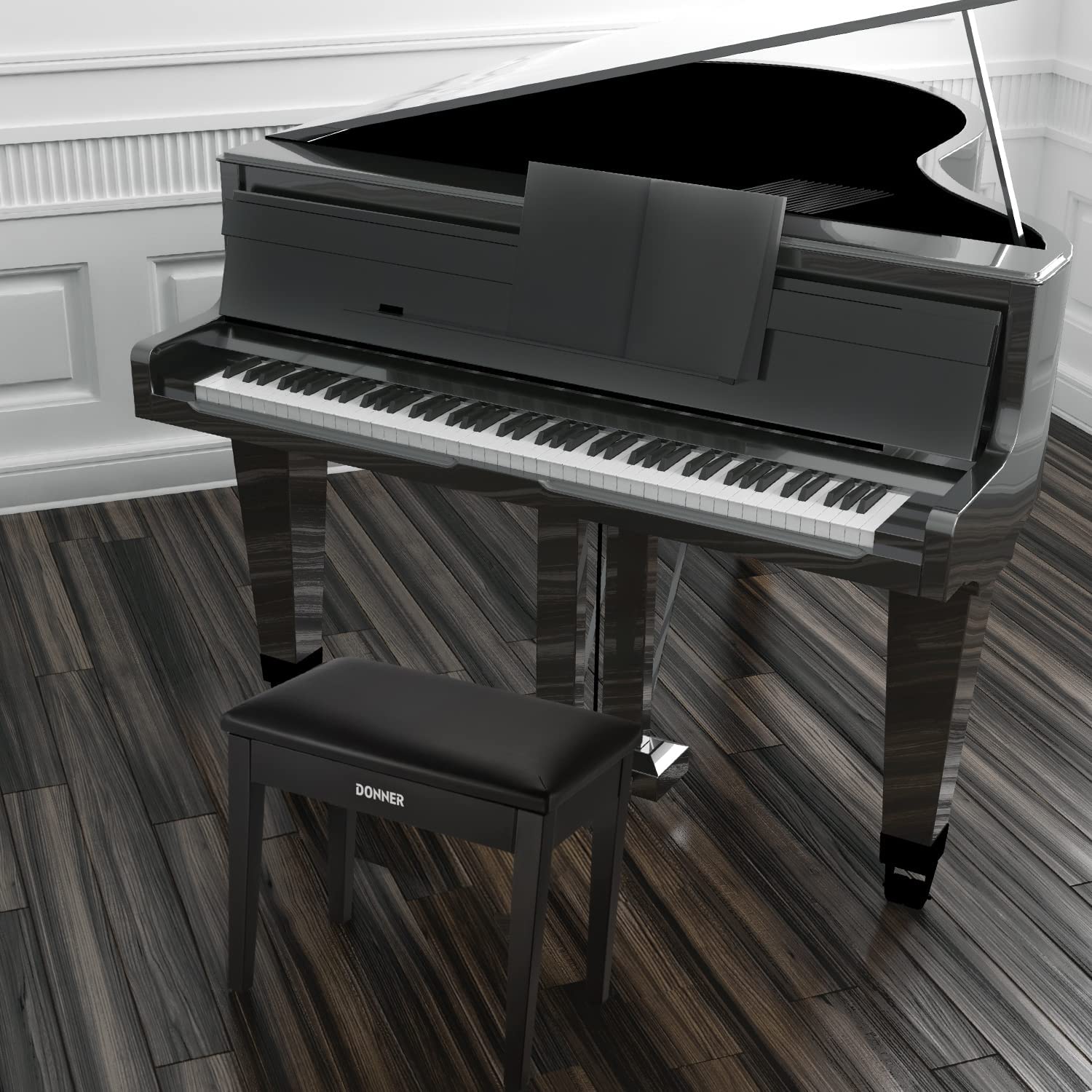 Donner Piano Bench Solid Wood with Storage Black