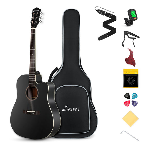 Donner DAD-160CD Right-Handed 41-Inch Cutaway Folk Acoustic Guitar Beginner Kit Full-Size Starter Bundle