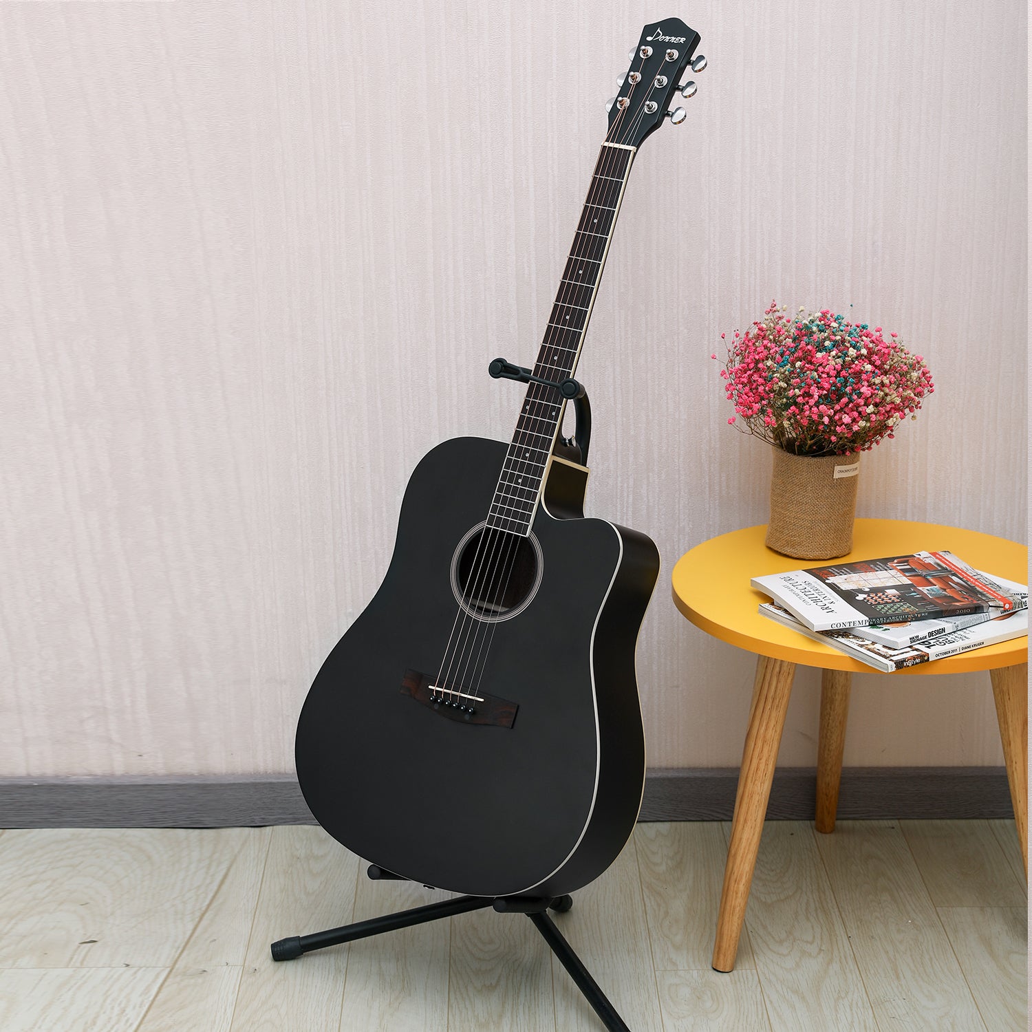 Donner DAD-160CD Cutaway Kit de débutant pour guitare acoustique pleine grandeur 41 pouces, droitier, noir