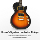 Donner DLP-124S ​​Solid Full-Size 39 Pouces LP Guitare Électrique Jaune Sunburst, avec Sac, Sangle, Câble, pour Débutant