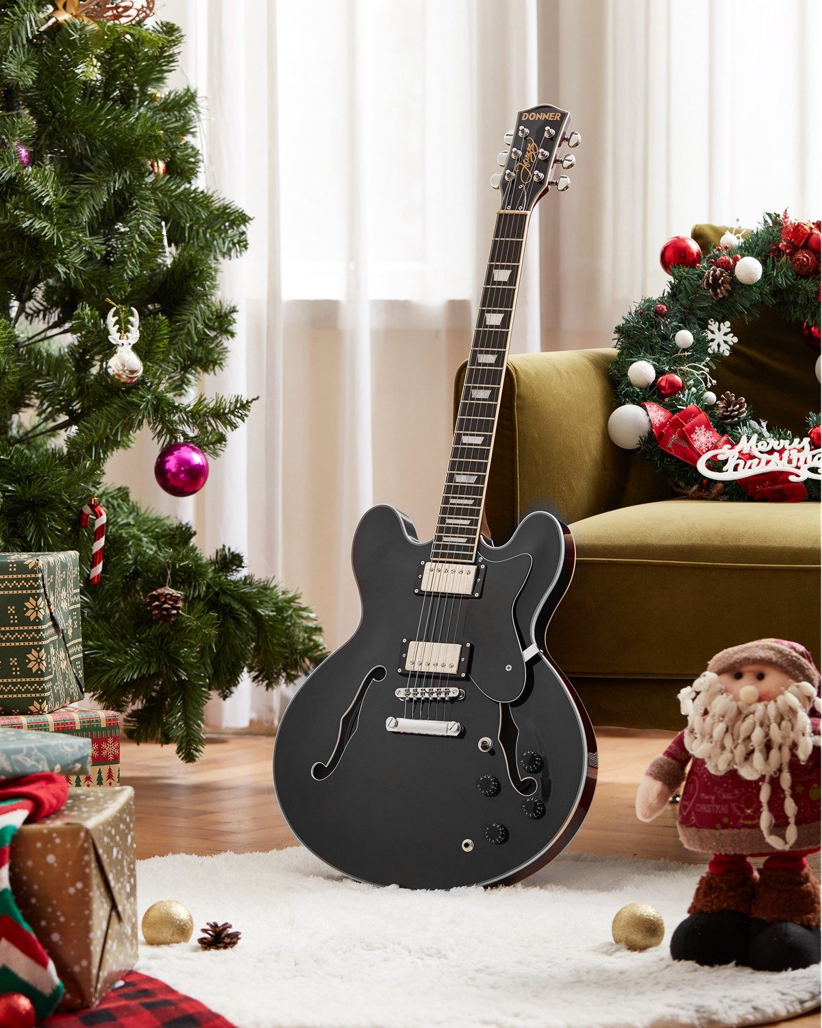Donner DJP-1000 335 Style Electric Guitar Kit for Jazz Semi-Hollow Body with Dual H Pickups