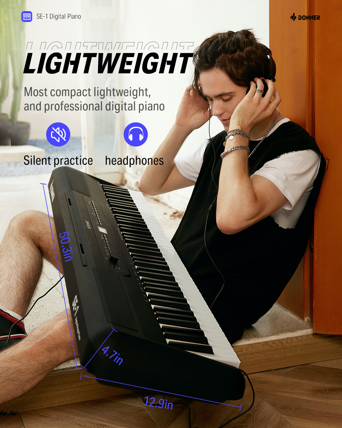 Donner-SE-1-Portable-Keyboard-for-Beginners-88-Key-Weighted-with-Stand